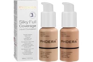 HILARECO PHOERA Base de maquillaje, corrector de maquillaje de cobertura completa, suero hidratante antiedad con acabado mate natural ligero (104 + 105/beige y arena, 30,00 g)