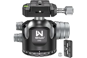 WEYLLAN WELLAN Tête de trépied à Bille,Heavy Duty 360 Tête de trépied panoramique, Tête de caméra en Alliage d'aluminium CNC pour trépied, avec Deux plaques de Fixation Rapide 1/4'', Max Load 88.18lbs/40kg