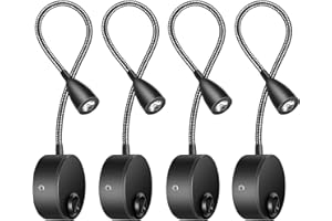 ledmo Lampe Chevet Murale 4 Lumières Applique Liseuse LED Col de Cygne Lumière 3W, 3000K Blanc Chaud Lampe de Lecture（Noir）