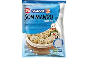 QUBROS All groo Ready Meals Sides | Korean Dumpling for Stem | Fully Cooked Quick and Easy Meal Ideas | Authentic Korean Flavor Frozen Food | Halal Certified (Seafood Son Mandu (Handmade Dumpling), 2 Pack)