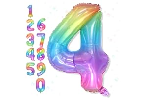 FROOVA Foil 4 Balloon, Rainbow Number 4 Balloons for Kids Birthday Party Decor, 40'' Mylar Helium Self Inflating Multicolor Colorful Number Four Balloon for Girls 4th Birthday Party Anniversary Decorations