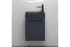 MAIMAI Mai & Mai Mobile Bagno Sospeso46x26x63cm in Antracite opaco, Set Mobile da Bagno Include Lavabo da Minerale fuso in Antracite opaco, Seria Pisa02