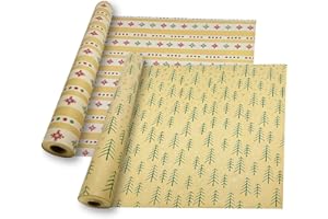 MJNEDY 2 rollos de papel de regalo Kraft, 43 cm x 15 m, rollo de papel de regalo navideño reciclable para cajas navideñas, envolver decoraciones para fiestas de cumpleaños