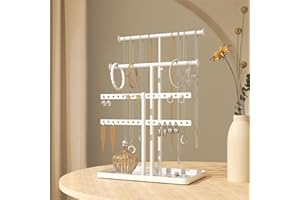 Josmimic Schmuckständer Kettenhalter Schmuck Halterung: Großes Fassungsvermögen, Verstellbarer Halskettenhalter – Stabile Schmuckaufbewahrung für Ohrringe, Armbänder, Uhren, Weiß