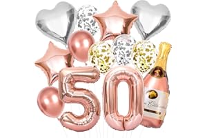 EPOKUS Deko 50. Geburtstag Frauen, Roségold 50. Geburtstag Deko Set, Rosegold Zahlen Luftballon 50 XXL, Helium Folienballon Konfetti Luftballon für Frau 50 Jahre Party Deko Frau Mann