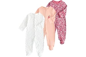 JiAmy Sparkdräkt, 3-pack, nyfödd bomull, långärmad overall med fötter, jumpsuit, kläder för baby, pojke, flicka, 0–12 månader