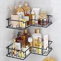 HomeHacks Portaoggetti Per Doccia Senza Fori - 2 Pezzi Con Ganci, Antiruggine, Mensole Da Bagno In Metalload - 3