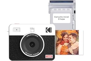 KODAK Mini Shot 3 Retro 4PASS 2-en-1 Cámara Instantánea e Impresora Fotográfica (7,6x7,6cm) + 8 Hojas, Blanco