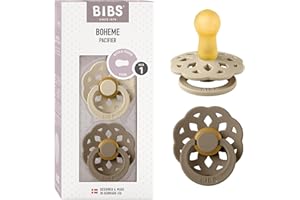 BIBS Boheme Schnuller 2er-Pack. BPA-frei., Kirschform Nippel. Naturkautschuk / Latex, Hergestellt in Dänemark. 0-6 Monate (2er Pack), Vanilla / Dark Oak