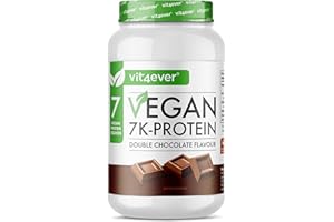 VIT4EVER Vegan 7K Protein - 1kg -Doble Chocolate - Proteína vegetal pura en polvo con proteínas de arroz, almendra, soja, guisante, cáñamo, arándano y girasol