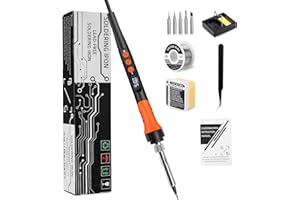 KKMOL Zestaw lutowniczy, 90 W LED lutownica z regulowaną i blokowaną temperaturą 180℃-480℃, 5 grotów lutowniczych, drut lutowniczy, uchwyt do lutownicy, pęseta, zestaw do lutowania do prac elektrycznych