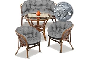 beeco STORE Kissen für Rattan-Möbel 3er Set | 2X Gartensessel Kissen (50x50) + Gartenbankauflagen (120x50cm) - Wasserdicht | Made in EU Nicht China | Garten Kissen Set Outdoor | Sitzpolster