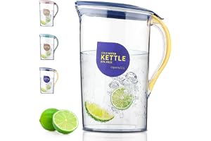 Berglander Kylskåpsdörr vattenkanna med lock perfekt för att göra te, juice och kall dryck, 2,1 L vattenkanna gjord av klar PET, luktfri, klar fiberglaskaraff BPA-fri