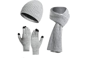 Jarseila Herren Mütze Schal und Handschuhe Set Winter Warme Wintermütze Touchscreen Handschuhe Winterschal Beanie mit Fleecefutter Strickmütze Unisex
