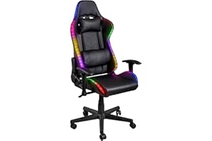 Baroni Home Sedia da Gaming Ergonomica con LED Multicolore Intercambiabili, Sedia da Ufficio con Schienale Reclinabile Cuscini Regolabili Poggiatesta e Supporto Lombare, Nera,130x67x60 cm