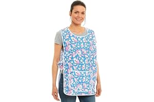 TESMARK Ladies Floral Design With Piping Tabard Apron Overalls Front Pocket Stylish Tabards For Women Casual Aprons For Women Use in Home Kitchen Restaurants Coffee Shops UK Made