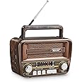 Gelielim Retro Radio AM FM, Portable Shortwave Radio with Best Reception, Bluetooth 5.3 Loud Speaker, Battery Operated Radio Support TF Card/USB, Gifts Idea for Elder, Retro Vintage Decor for Home