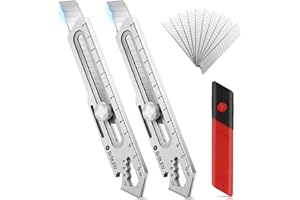 BIBURY 2 Stück Profi Cuttermesser, Edelstahl Universalmesser mit Extra 10 SK5 18mm Abbrechklinge, Multifunktionales Mehrzweck Teppichmesser Druckguss Cutter Messer für den Innenbereich & Heimwerker
