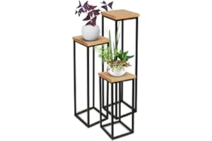 holz4home® Dekoständer aus massiv Eichenholz I Blumenständer Natur Geölt I 3 Größen im Set I Dekosäule mit Stahlrahmen I Blumentreppe aus Metall & Holz Geölt