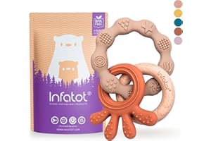 Infatot® Silicone Teether Toys for Babies 0-6 Months – Whale Octo – Baby Teething Toy Soothers & Teethers, Chew Toy for Newborns, BPA-Free Sensory Baby Toy – Tan & Beige