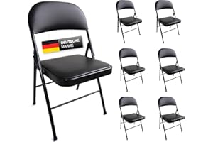 Stalwart - 6er Set stabile Klappstühle bis 130 kg belastbar Stuhl klappbar Metall Klappstuhl Gepolstert Kunstleder schwarz für Gäste und Veranstaltungen, 6 Stühle