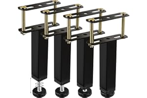 BTOWIN VCF 6 Inch / 15cm Adjustable Metal Bed Frame Support Legs (Adjustable Height 25mm), 4Pcs T-Shaped Heavy Duty Center Support Leg for Steel Bed Frame, Wooden Bed, Replacement Feet(Black)