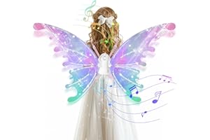 GOLDGE Angel Wings Fairy, Butterfly Wings for Kids Girls Adults Women, Light Up Wings kids, Music-Playing Butterfly Wings Perfect for Children's Day, Halloween, Christmas, and All Occasions as a Gift.