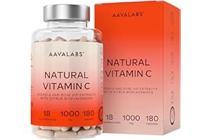AAVALABS Vitamina C 1000mg Vegan - Integratore Vitamina C Naturale Alto Assorbimento con Bioflavonoidi, Rosa Canina, Acerola - 1000 Vitamina C Pura per dose - Vitamin C Difese Immunitarie 180 Capsule