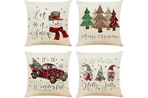 NIULAA Weihnachten Kissenbezug 50x50 4er Set Weihnachtsdeko Kissenhülle Dekokissen Weihnachtskissenbezug Deko Kissen Landhausstil Sofakissen Leinen Kissenbezüge für Sofa Couch Wohnzimmer