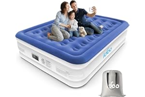 iDOO Matelas Gonflable avec Pompe intégrée, Auto-gonflage/dégonflage en 3 Minutes, Lit Gonflable avec revêtement Confortable,Idéal en Camping 152 x 203 x 46 cm 295kg Max, 2 Personnes, Bleu