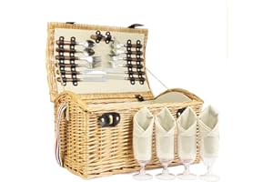 FINE FOOD STORE The Deluxe Hadleigh 4 Person Picnic Basket Set - Luxury Wicker Hamper with Fitted Accessories - Gift Ideas for Valentines, Mother's Day, Birthday, Anniversary, Corporate, Business, Wedding, him, her, Congratulations, Thank you, Mum, Dad