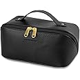 Batfield Cosmetic Bag For Women,Litchi Pu Leather Makeup Pouch For Women,Large Capacity Cosmetic Travel Bag,Portable Makeup Kit Storage Bag With Handle And Divider,Makeup Organizer Bag (Black),12 cm