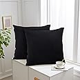 Aspire Homeware Cushions with Covers Included 45 x 45 cm Set of 4 (2-Black Cushion, 2-Inserts) with Invisible Zipper Soft & Luxury Home Decor Stripe Pillow Cases for Couch (18x18 Inch)