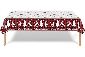 BESMRPG Christmas Table Cloth,Red Tablecloths Rectangular Large,Xmas Decorations,Merry Christmas,Tables Protectors Cover Cloths Decor,PVC Plastic Foldable,Waterproof Wipe Clean,Disposable Kitchen(137x274cm)
