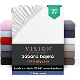 VISION Fitted Sheet White 150 x 200 cm with 30 cm Hat - 100% Cotton