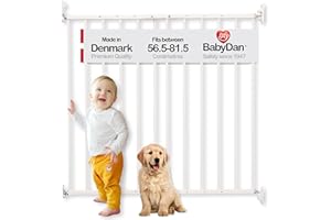 BabyDan Ebeltoft Safety Gate – Baby Gate for Narrow Openings (56.5-81.5 cm) – Wall-Mounted Stair Gate for Babies and Pets – Adjustable and Durable, White, Metal