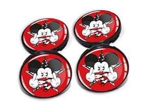 FINEST FOLIA Lot de 4 capuchons de moyeu de 60 mm de diamètre - Pour jantes de voiture - Accessoire de tuning DM006 (n° 15 Mickey Mouse rouge, kit de cache-moyeux