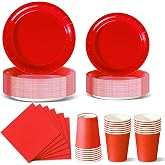 Nkaiso 96 Pieces Dark Red Dinnerware Party Birthday Plates and Cup Children's Birthday Party Decoration Disposable Plates Nap