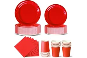 Nkaiso 96 Piezas Rojo Oscuro Vajilla Fiesta Cumpleaños, Platos y Vaso Cumpleaños Infantil, Set de Party Decoración Platos Desechable Servilletas para Navidad, Barbacoas, Fiestas -24 Invitado