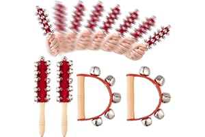 Whaline 4pcs Christmas Hand Jingle Bells Hand Sleigh Bells Wooden bell with Handle Handhold Bell Rattles Musical Instrument Toy Gifts School Desk Ring Bell for Education Party, Red