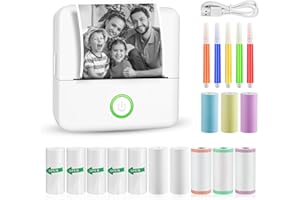 GuKKK Mini drukarka, mobilna drukarka fotograficzna, przenośna, bezprzewodowa drukarka termiczna, 13 rolek papieru do drukarki i 5 kredek, smartfon Bluetooth, do listy, dziennika