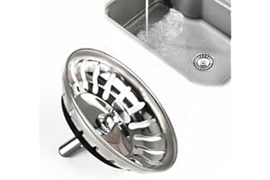 Zuroki tappo lavandino cucina 82 mm - tappo per lavandino cucina- Filtro di Scarico Universale - Acciaio Inox - Cestello di Chiusura a Scomparsa - Lavabile in Lavastoviglie - Non si Intasa