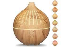 Diffusore di oli essenziali, Hianjoo 180ml Diffusore di Aromaterapia, Ultrasuoni Aromaterapia Diffusore Umidificatore a Nebbia Fredda con 7 Luci Colorate per Ufficio e Casa (Marrone Chiaro)