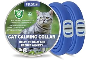VICSOM Collier Apaisant pour Chats, Collier Calmante pour Chat, Anti Stress Chat et Collier Apaisant, Collier Anti-Anxiété de Taille Réglable Pheromones Chat Effet Apaisant Durable et Naturel Bleu Foncé 2PC