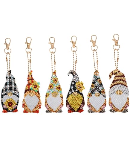 12 Kits De Peinture Diamant Pendentifs Noël - Père Noël Et Nains, Porte-clés DIY à Décorer, Strass 5D - 6