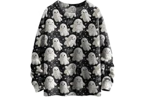 DKLOVIFU Pullover Halloween Geist Bedrucktes Oberteil, Modisches, Gestreiftes, Dick Gestricktes, Langärmliges Sweatshirt mit Rundhalsausschnitt Hemd Ohne Kapuze Party Festlich Kleidung
