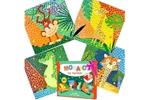 KOKOBOX Kit Mosaico Bambini Mosaico Adesivo Bambini Gioco Bambina Bambino 3 4 5 Anni 4 Modelli Di Mosaico Con Animali Giocattoli Bambini Creatività E L'abilità Motoria Regalo Bambina Bambino - Africa