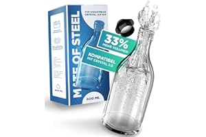 MATE OF STEEL® Kompatibel mit Sodastream Crystal 2.0 – Premium 0.8L Glas Flasche - Kohlensäure geeignet | 800ml Sprudelflasche aus Glas | Soda Flaschen | Ersatzflaschen