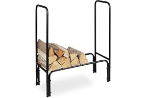 Relaxdays Porta Legna da Camino, Scaffale in Metallo Portalegna da Ardere, HxLxP: 85x72x30 cm, Interni e Esterni, Nero, Acciaio, 85 x 72 x 30 cm