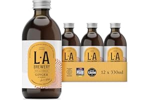 L.A Brewery | Non Alcoholic Sparkling Craft Kombucha Drink - Ginger - 12 x 330ml Pack | Low Sugar Non Alcoholic Drinks - Kombucha Tea - Gluten Free & Vegan Soft Drinks | Brewed in the UK